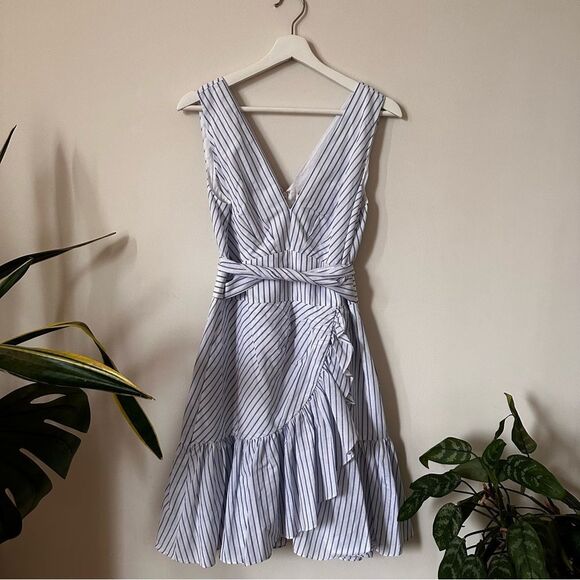 NWT Rebecca Taylor Women's Sleeveless Stripe Wrap Dress | Milk Sky, Size 8 - Picture 4 of 8